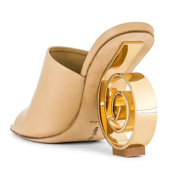 Cult Gaia Ira Spiral Swirl Slide Mule SANDAL 35 5 Natural Gold Leather NEW $458 - Picture 5 of 15